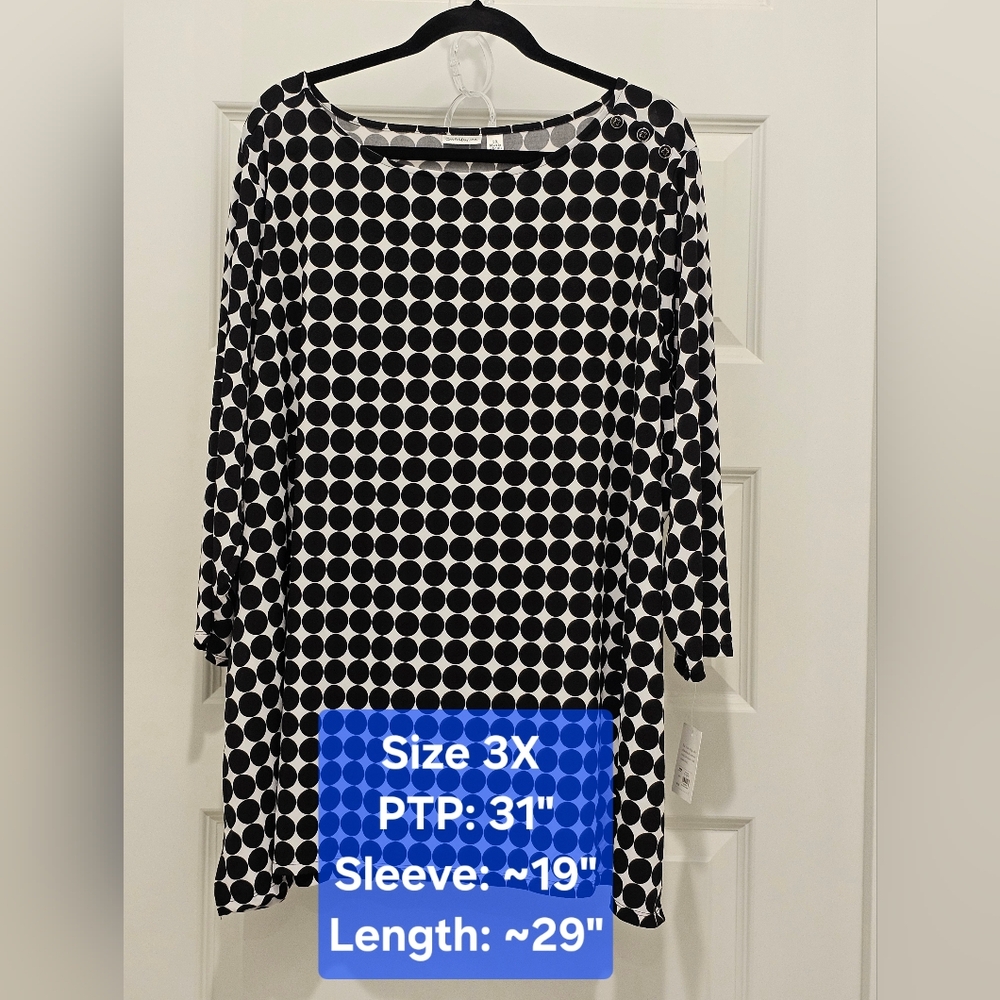 Croft & Barrow 3/4 Sleeve Polka Dot Tunic Top, NWT, Size 3X
